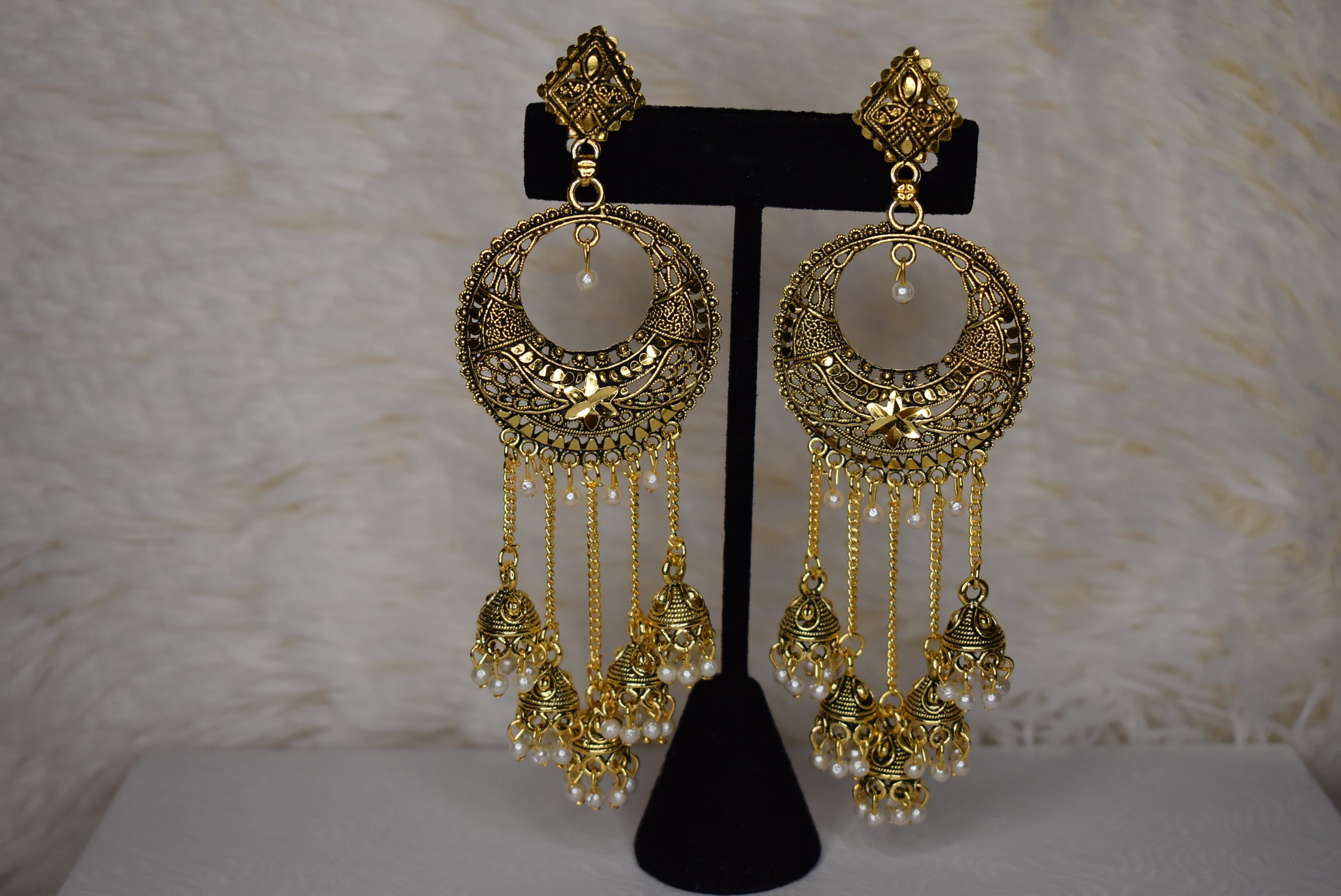 Golden oxidized earrings - Punjabi Traditions