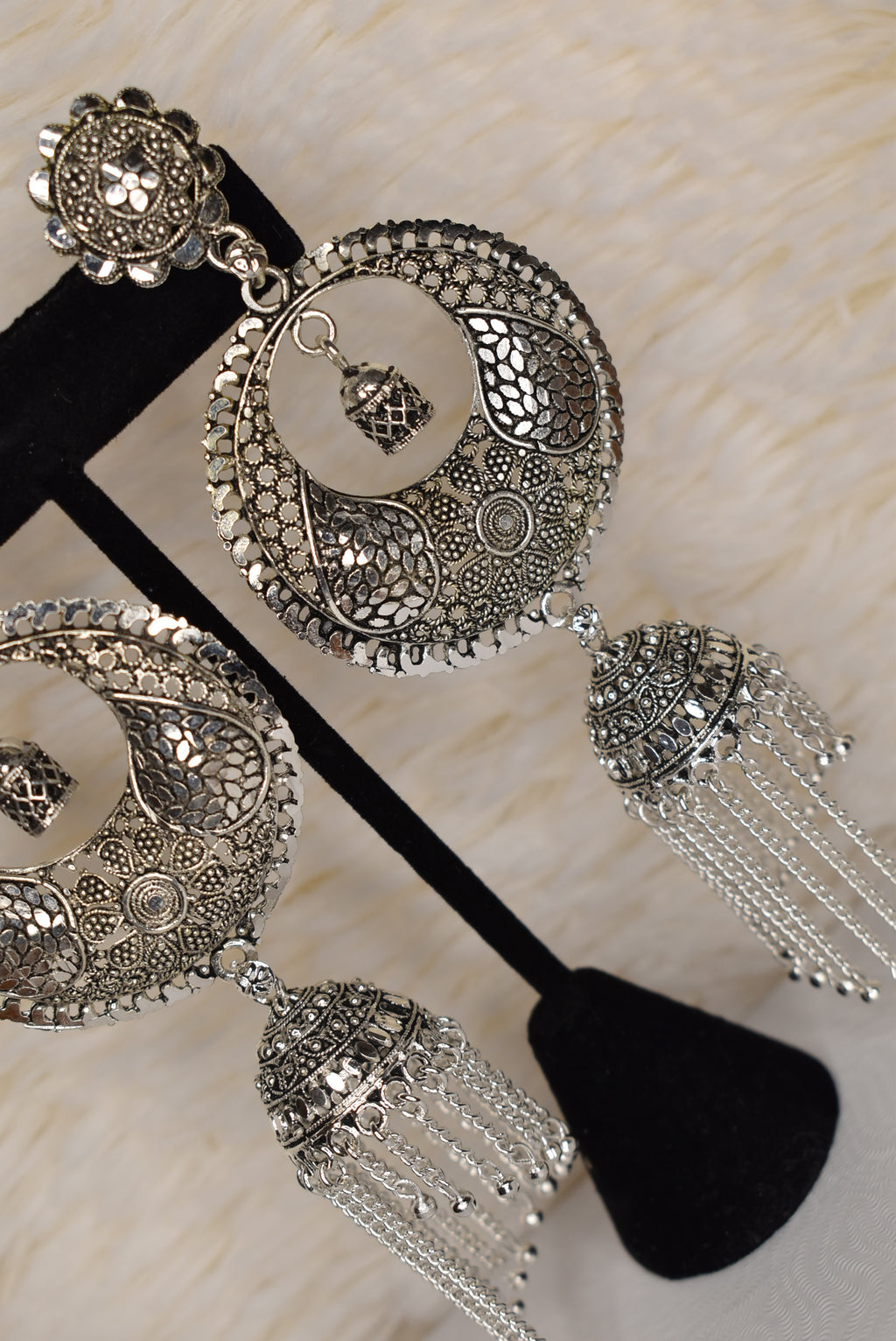 Silver oxidized earrings - Punjabi Traditions